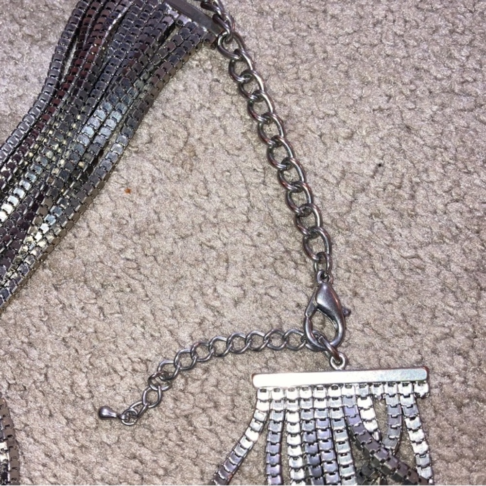 Multiple Silver Strand Necklace Statement - image 2